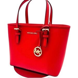 Michael Kors Jet Set Travel Extra-Small Top Zip Tote Bag Red